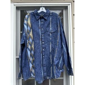 Vintage High Noon Western Shirt Mens 2XL Aztec LongSleeve Button Up Cotton
